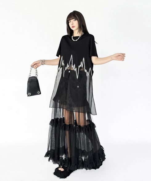 Black Mesh Layered Skirt
